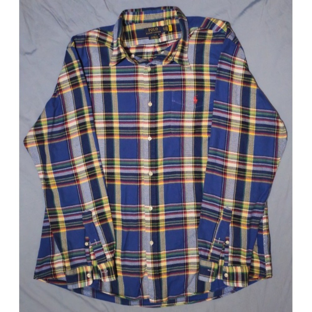 Polo Ralph Lauren Men's 2XL Up Button Flannel Shirt L/S Blue‎ Yellow Plaid